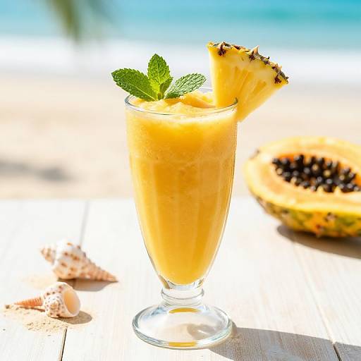 Tropical Papaya Smoothie on Beach