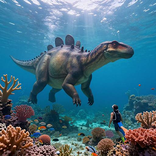 Dreamlike Underwater Stegosaurus Encounter