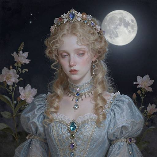 Melancholic Victorian Woman Under Moonlight