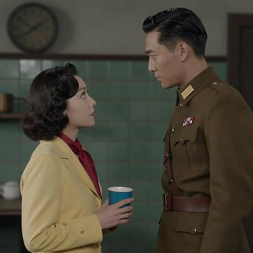 1940s Film Scene: Woman and Soldier