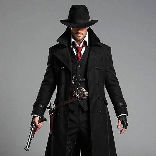 Man in Jack the Ripper Costume with Gun