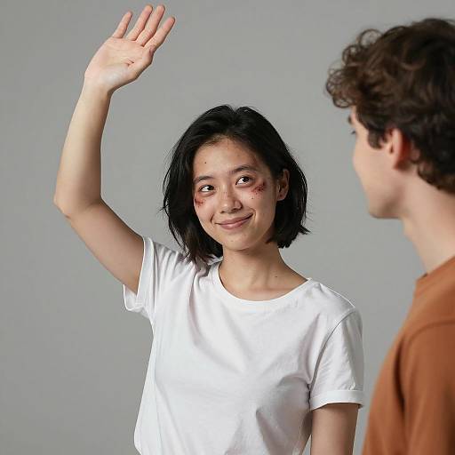 Smiling Woman with Bruises in Profile
