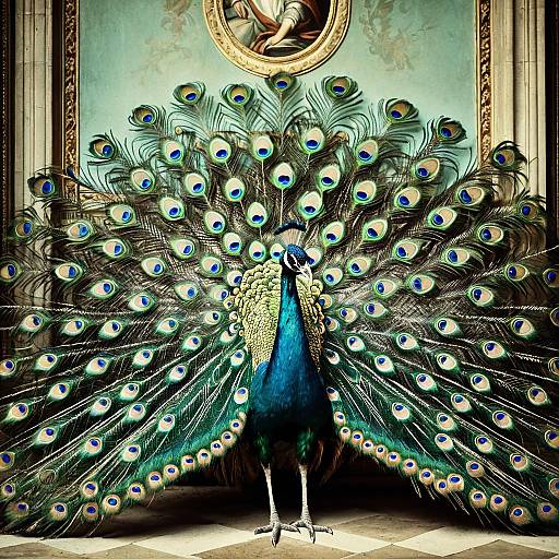 Peacock Spreading Feathers in Mannerist Style