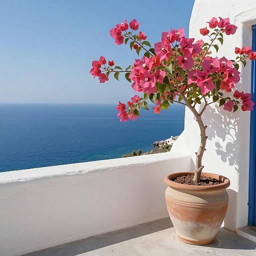 Sunny Balcony Overlooking Vibrant Blue Sea