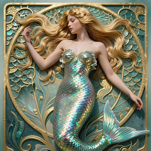 Ethereal Mermaid with Art Nouveau Scales