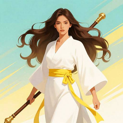 Empowered Woman with Staffs Illustration