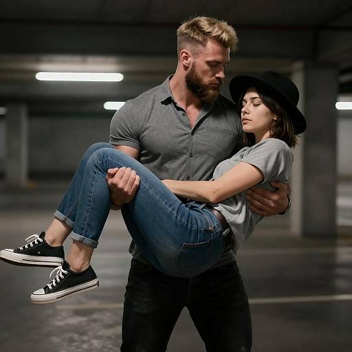 Man Carrying Woman in Parking Garage
