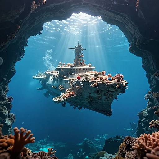 Coral-Encrusted Starship Beneath Ocean Archway
