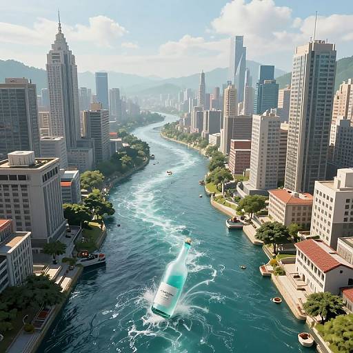 Upward River Through Floating Cities