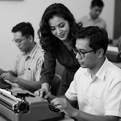 Classic Black and White Typing Scene