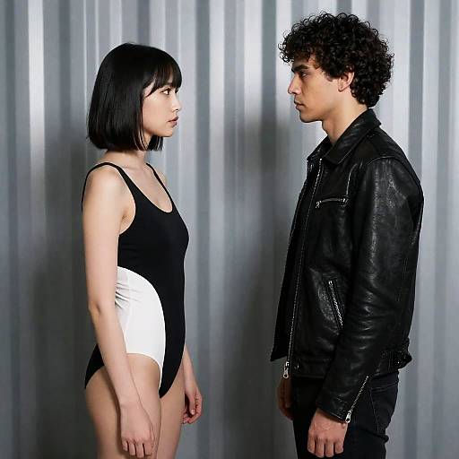 Serious Portraits Against Striped Metal