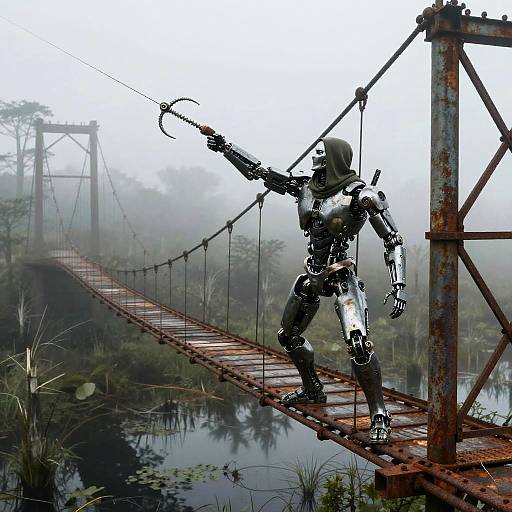 Bio-Mechanical Hunter at Rusted Bridge