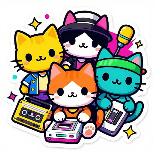 Vibrant 80s Pop Cats Sticker