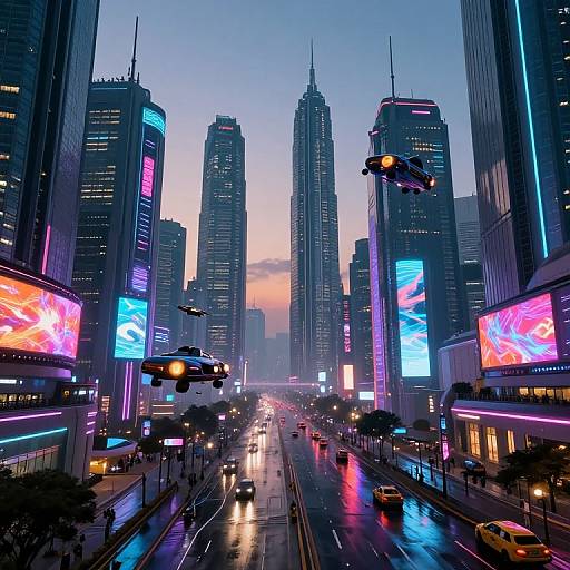 Futuristic Cyberpunk Cityscape with Flying Vehicles