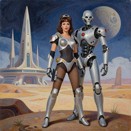 1960s Pin-Up Futuristic Battle Scene