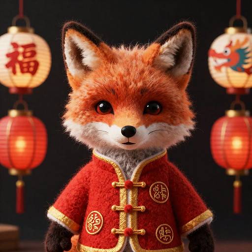 Woolen Fox in Traditional Chinese Jacket