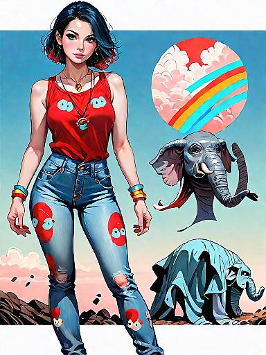 Woman with Elephant Print Casual Outfit