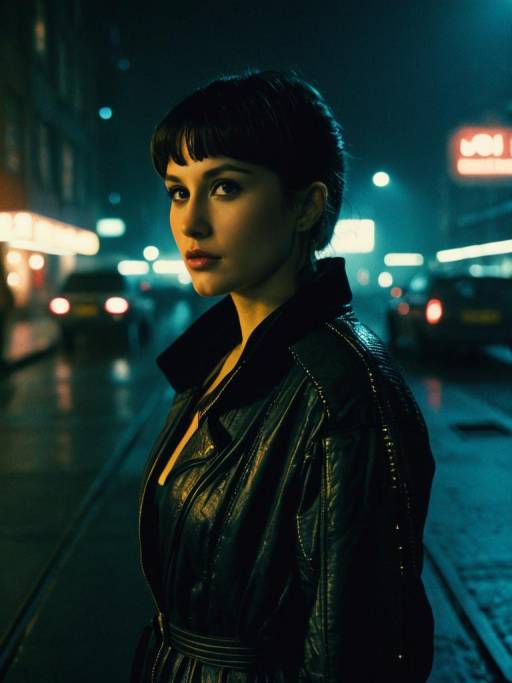 Woman in Blade Runner Joi Costume at Night