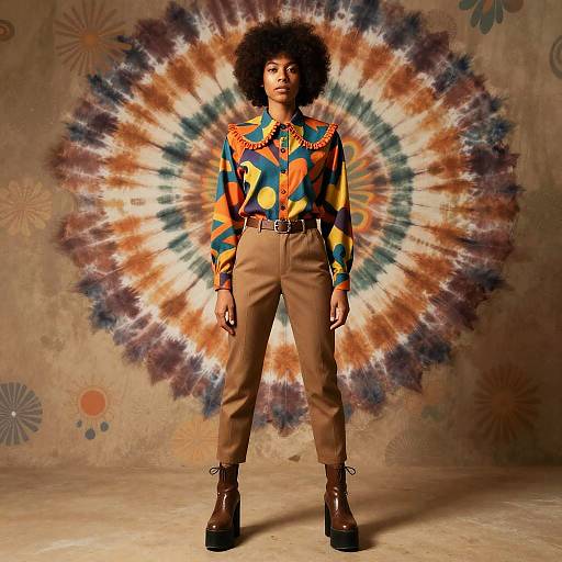 70s Fashion Portrait with Psychedelic Art