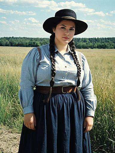 Plus Size Prairie Pioneer Woman with Twin Braids