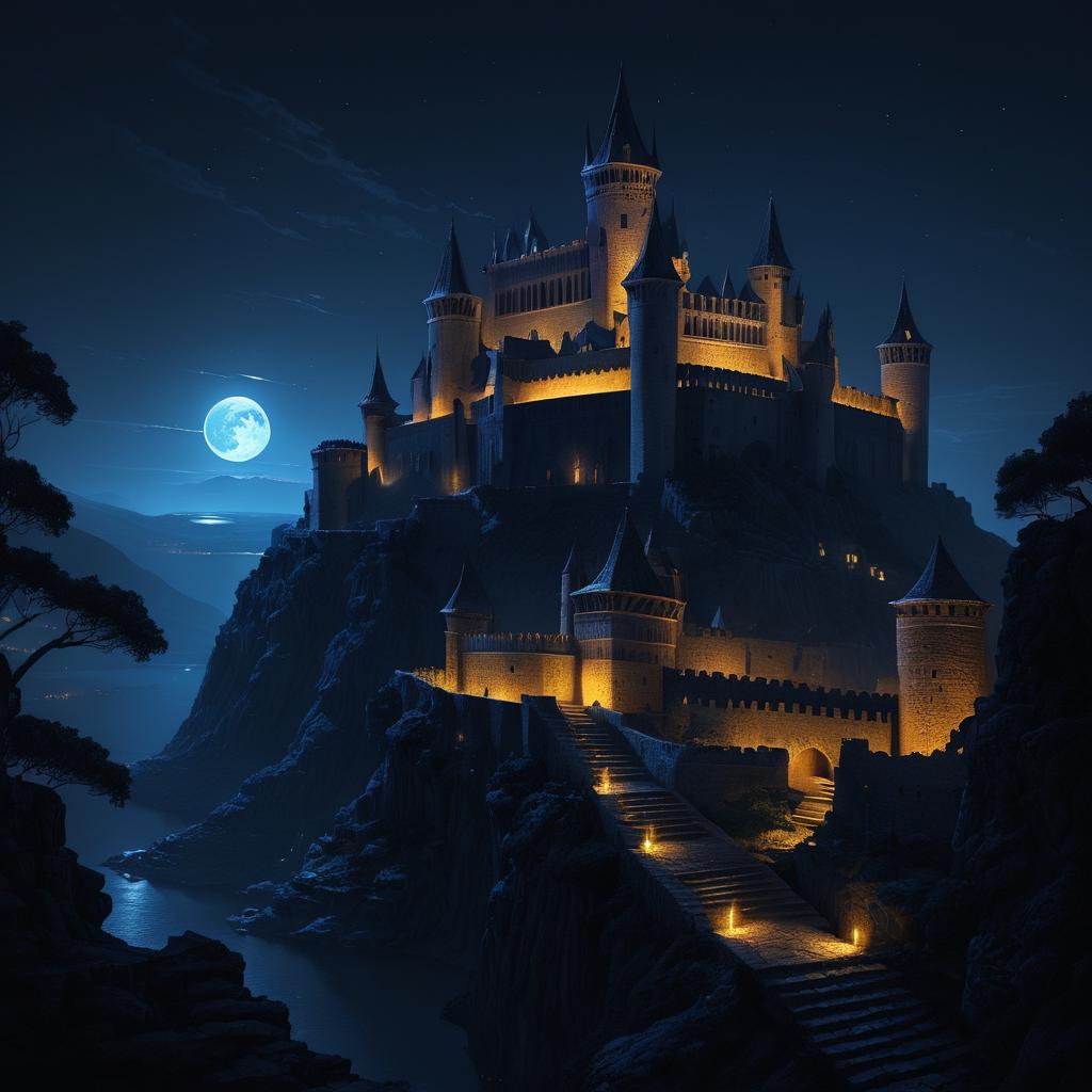 Stunning Dark Fantasy Fortress at Night