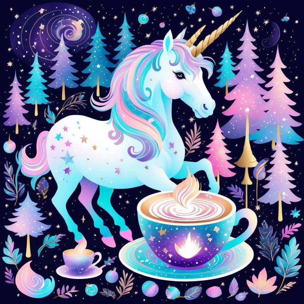 Magical Unicorn Coffee in Galaxy Forest