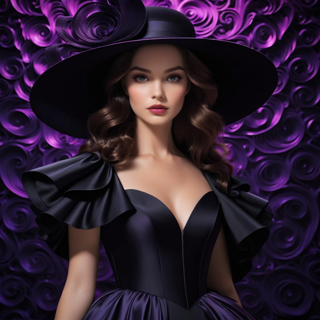 Elegant Woman in Black Dress and Hat