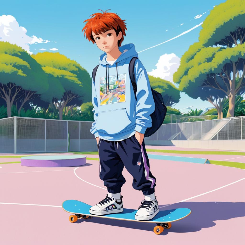 Dynamic Teen Skateboarding in Anime Style