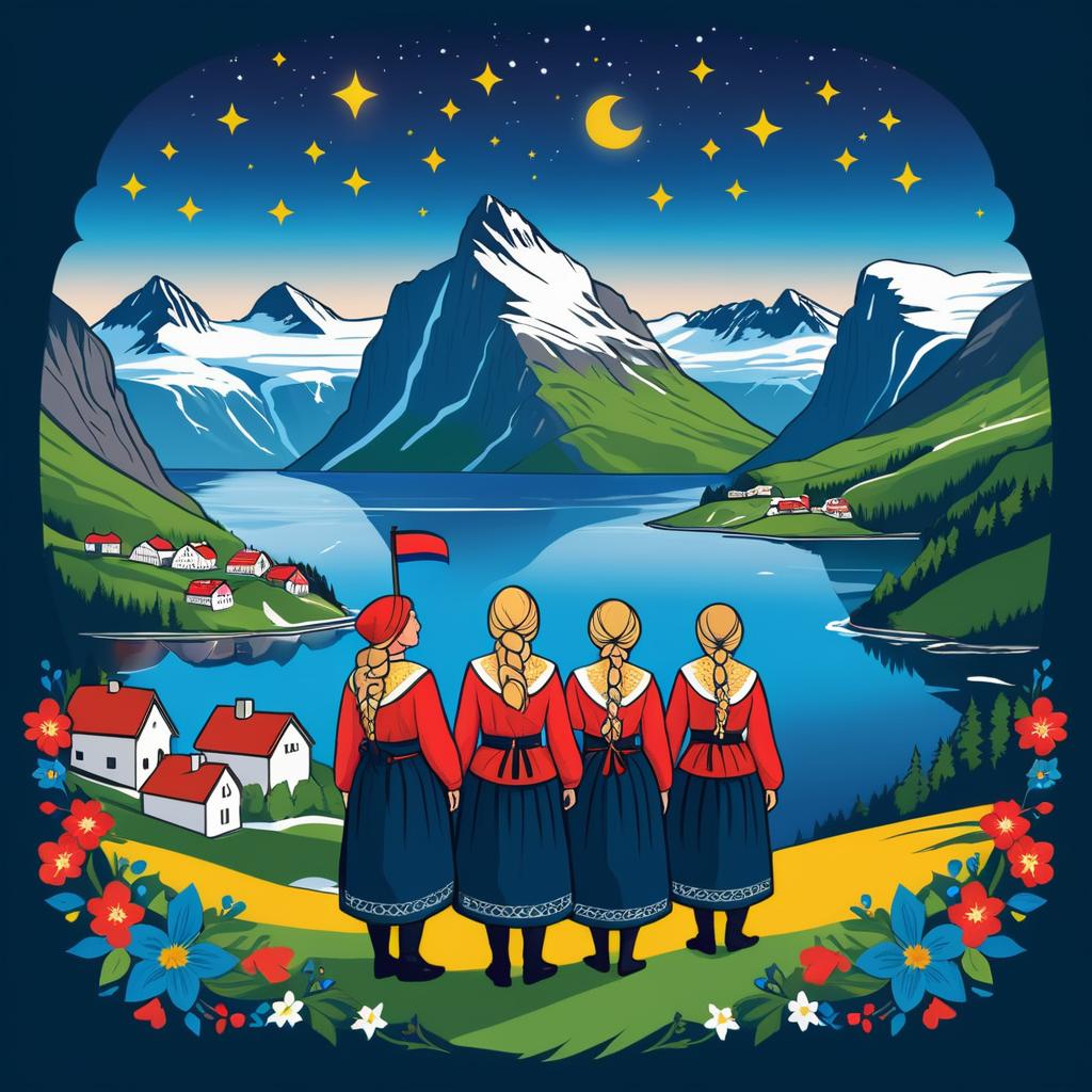 Festive Norwegian Landscape T-Shirt Design