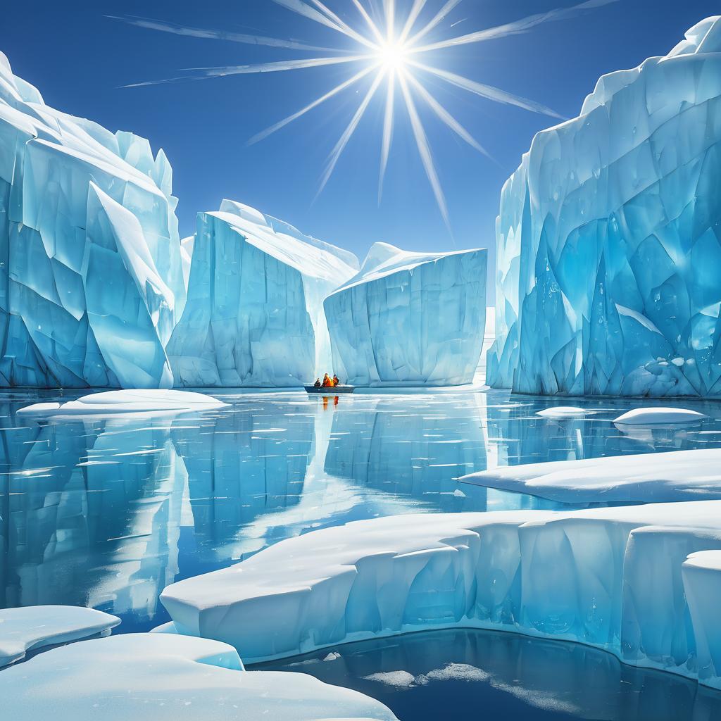 Vibrant Polar Icebergs Under Bright Sunlight