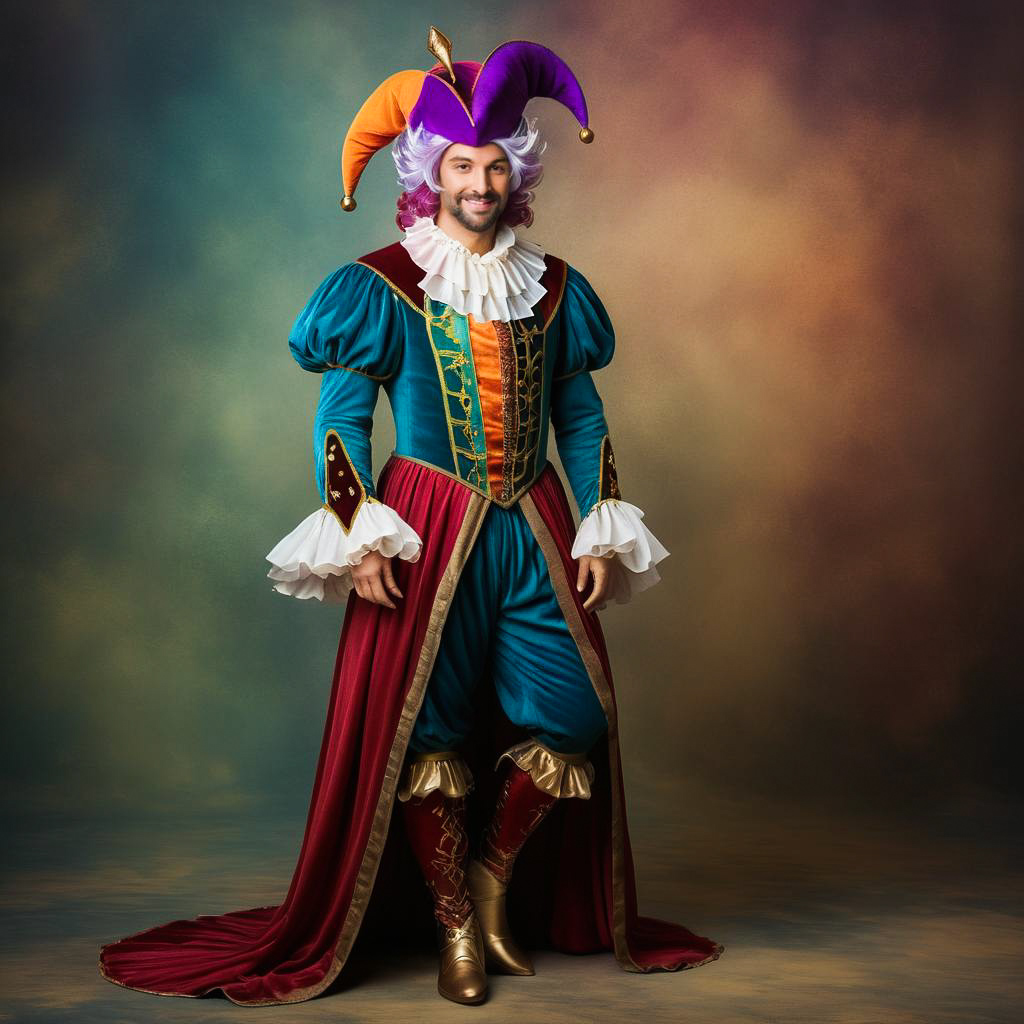 Vibrant Court Jester in Wispy Mist