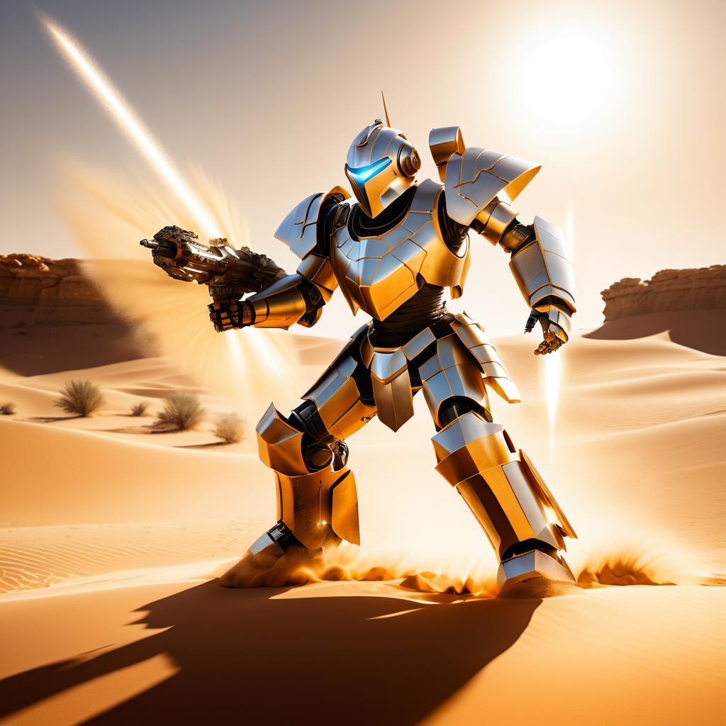 Epic Robot Warrior in Desert Showdown