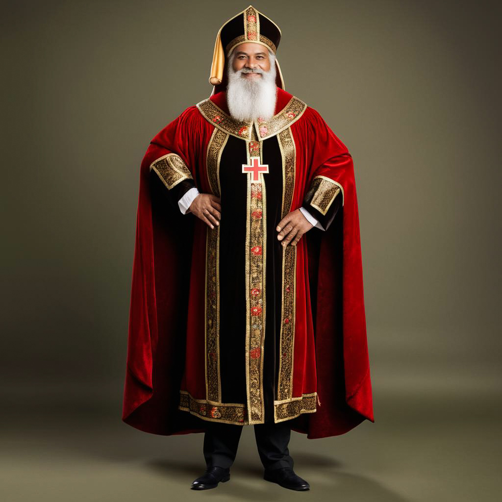 Grinning Elderly Scholar in Sinterklaas Robes