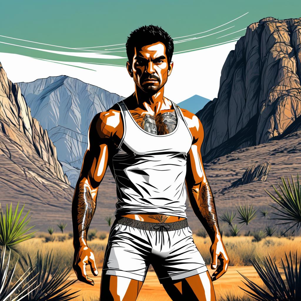 Angry Hispanic Man Portrait in Mountains