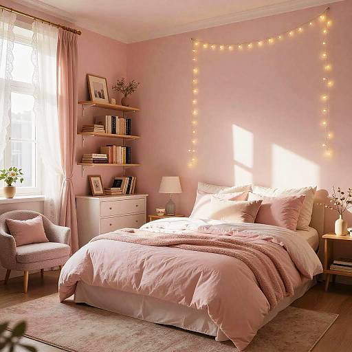 Cozy Pink Pastel Bedroom Interior