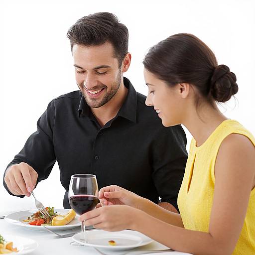 Smiling Couple Sharing Dinner Moment
