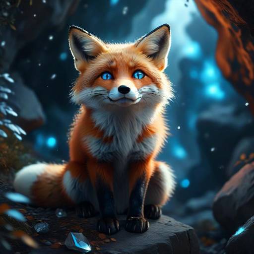 Whimsical Fox in a Crystal Cave