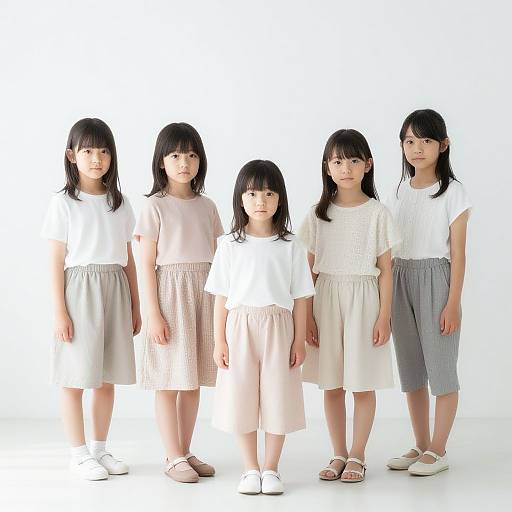 Elegant Petite Japanese Girls in Pastel Minimalism