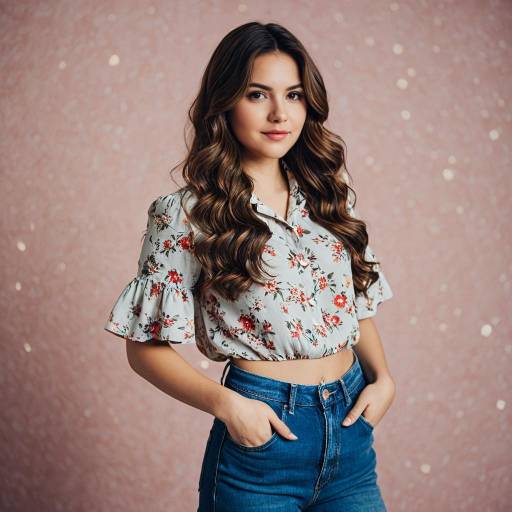 Young Woman in Floral Blouse and Denim Jeans