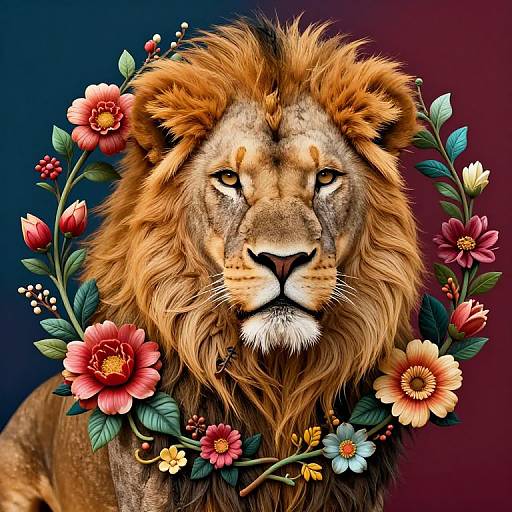Majestic Lion with Floral Decor
