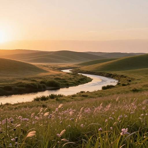 Serene Sunset Landscape with Rolling Hills