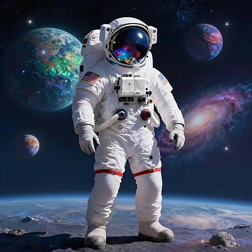 Astronaut on Colorful Galactic Planet