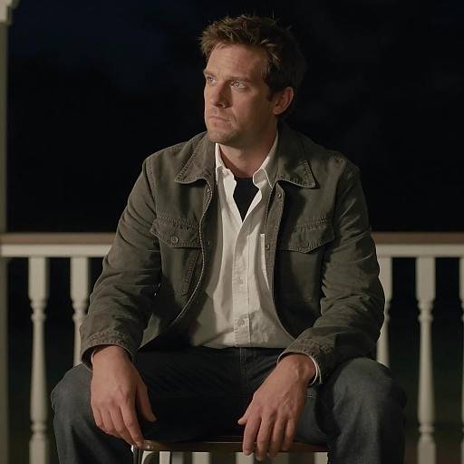 Serious Man on Porch at Night