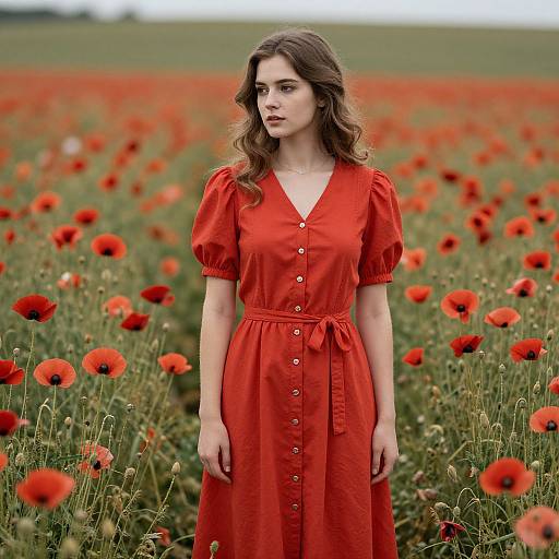 Young Woman in Vintage Red Poppies