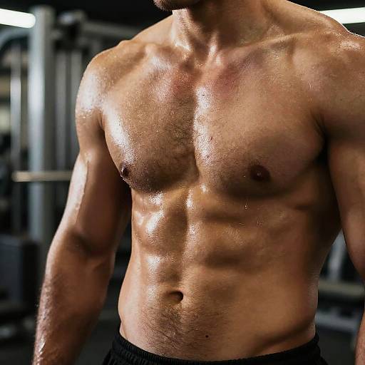 Muscular Hairy Male Torso in Gym