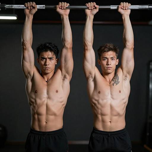 Muscular Men Hanging from Bar