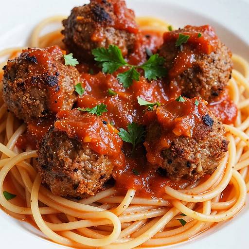 Close-Up of Delicious Meatballs and Spaghetti