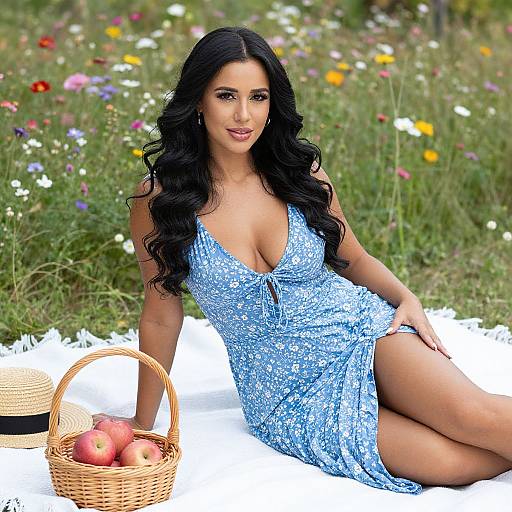 Woman in Floral Sundress in Meadow