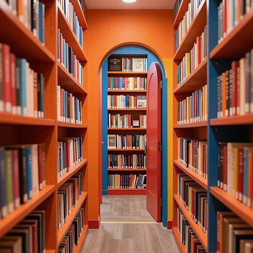Colorful Bookshelves in Vibrant Corridor