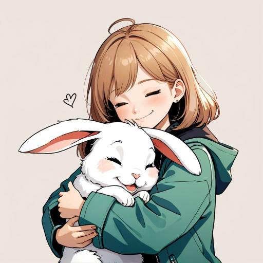 Girl Hugging Happy White Rabbit